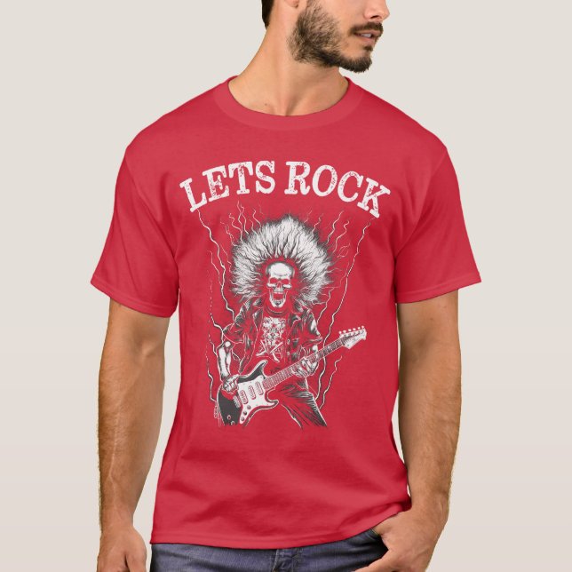 Heavy Metal Punk Rock And Roll Skeleton Guitar T-Shirt (Front)