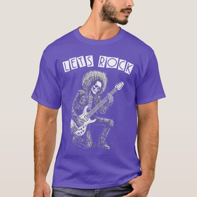 Heavy Metal Punk Rock N Roll Lets Rock Skeleton Gu T-Shirt (Front)