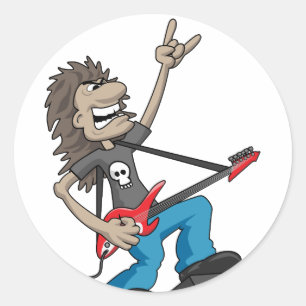 Heavy Metal Rock Guitarist Cartoon Classic Round Sticker