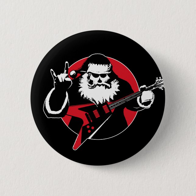 Heavy Metal Santa Claus Playing Guitar 6 Cm Round Badge (Front)