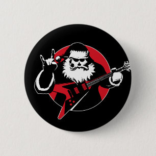 Heavy Metal Santa Claus Playing Guitar 6 Cm Round Badge
