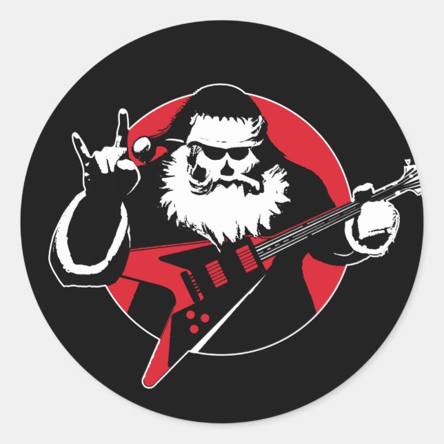 Heavy Metal Santa Claus Playing Guitar Classic Round Sticker (Front)