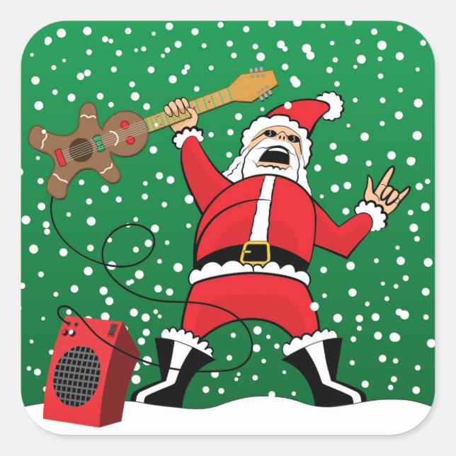 Heavy Metal Santa Square Sticker (Front)