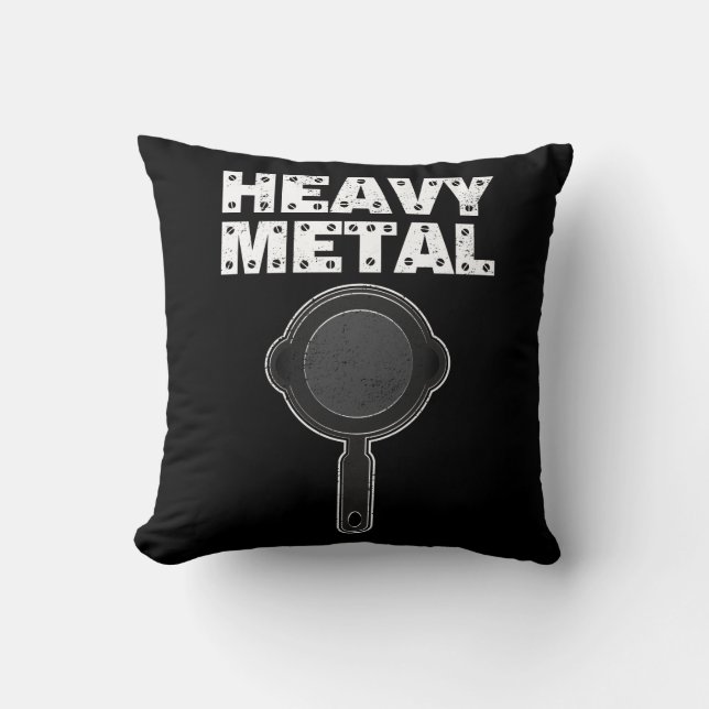 Heavy Metal Shirt Cast Iron Pan Culinary Chef Cook Cushion (Front)