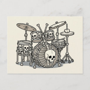 Heavy Metal Skeleton Drum Kit Postcard