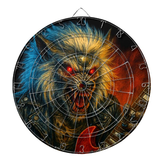 Heavy-Metal Wolve playing Guitar Dartboard (Front)