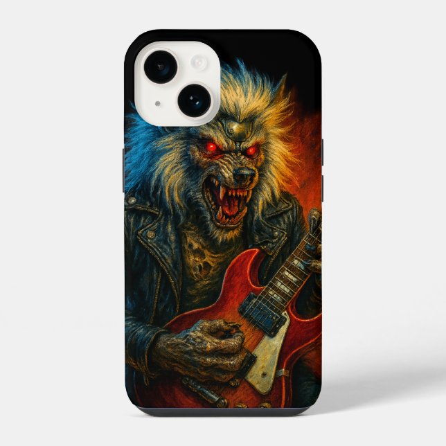 Heavy-Metal Wolve playing Guitar iPhone Case (Back)