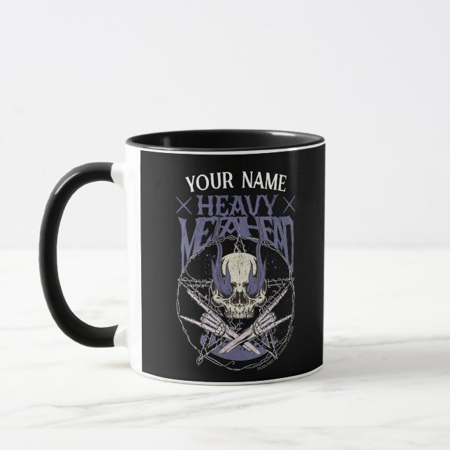 Heavy Metalhead Skull in Blue Flames Mug (Left)