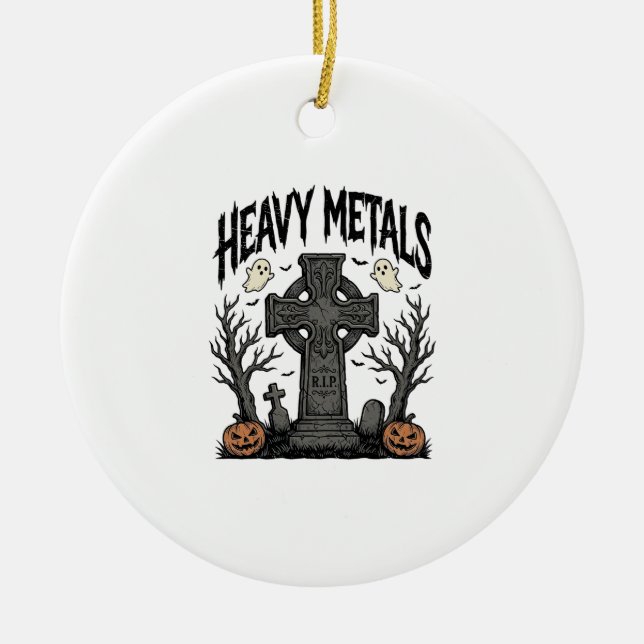 Heavy Metals Halloween Graveyard Vector Design_1 Ceramic Tree Decoration (Front)