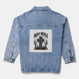 Heavy Metals Halloween Graveyard Vector Design_1 Denim Jacket
