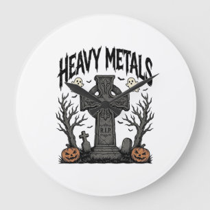 Heavy Metals Halloween Graveyard Vector Design_1 Large Clock