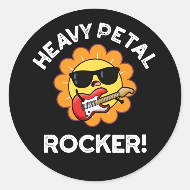 Heavy Petal Rocker Funny Music Flower Pun Dark BG Classic Round Sticker (Front)
