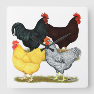 Heavy Rooster Chicken Quartet Square Wall Clock