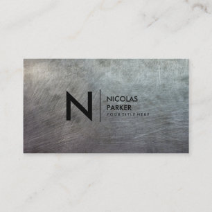 Heavy Scratched Brushed Metal Texture Monogram Business Card