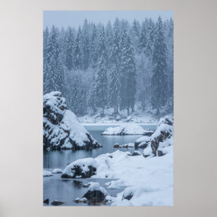 Heavy snow fall lake Fusine, Italy Poster