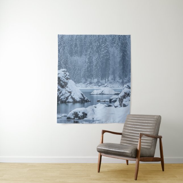 Heavy snow fall lake Fusine, Italy Tapestry (In Situ)