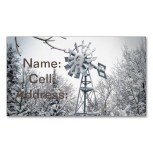 Heavy Snow on Windmill and Trees Magnetic Business Card