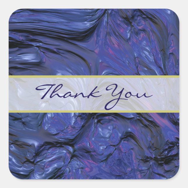 Heavy Texture Purple Blue Paint Thank You Square Sticker (Front)