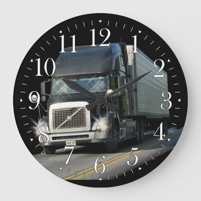 Heavy Transport Black Cargo Truck Art Wall Clock (Front)