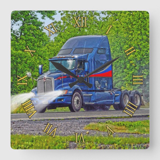 Heavy Transport Blue Truck Wall Clock (Front)
