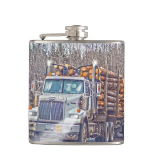Heavy Transport Logging Truck and Highway Hip Flask