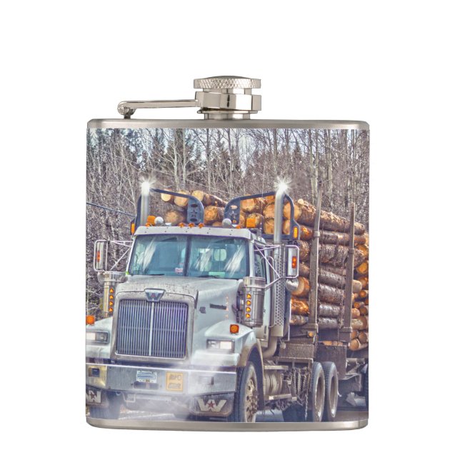 Heavy Transport Logging Truck and Highway Hip Flask (Front)