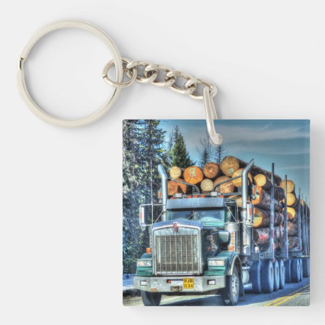 Heavy Transport Logging Truck Art for Lorry Driver Key Ring (Front)