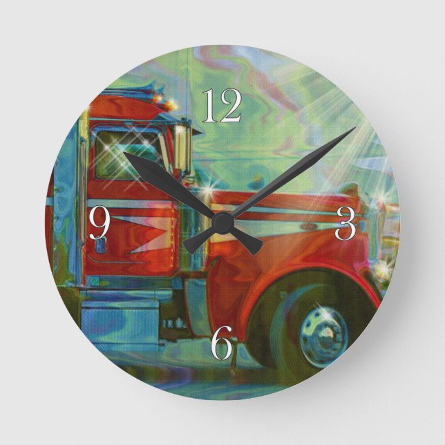 Heavy Transport Red Truck Art Wall Clock (Front)