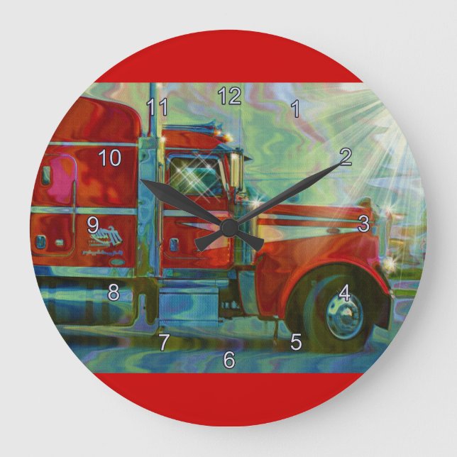 Heavy Transport Red Truck Art Wall Clock (Front)