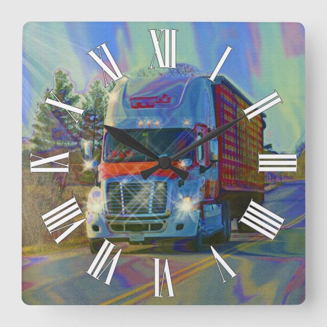 Heavy Transport Red Truck Wall Clock (Front)