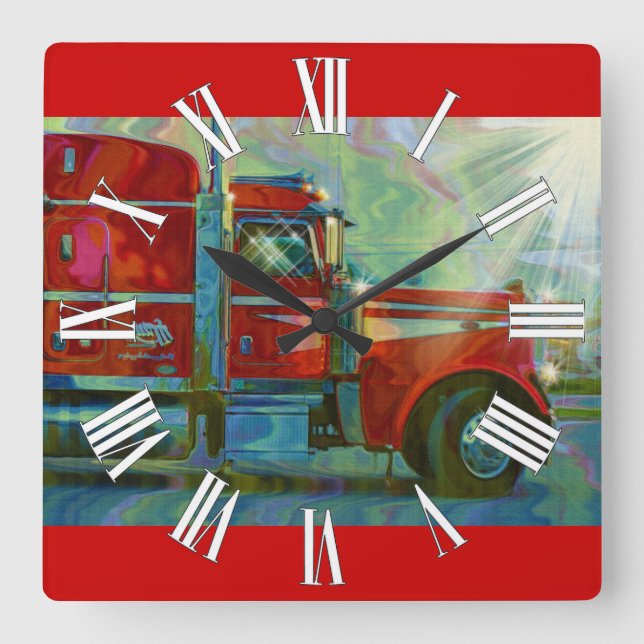 Heavy Transport Red Truck Wall Clock (Front)