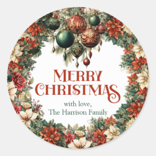 Heavy Victorian lavish wreath ornamental balls Classic Round Sticker