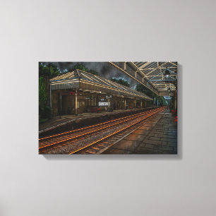 Hebden Bridge Railway Station Vintage Neon Art Canvas Print