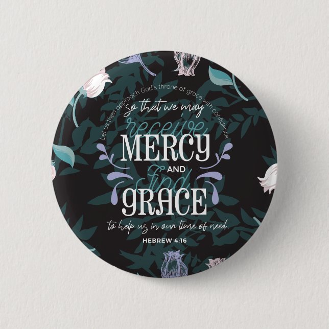 Hebrew 4:16 quotes black ver 6 cm round badge (Front)