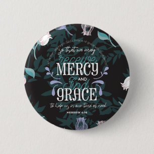 Hebrew 4:16 quotes black ver 6 cm round badge