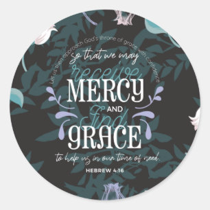 Hebrew 4:16 quotes black ver classic round sticker