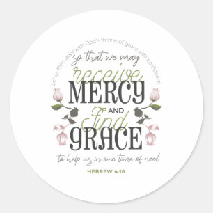Hebrew 4:16 quotes with floral art white ver classic round sticker