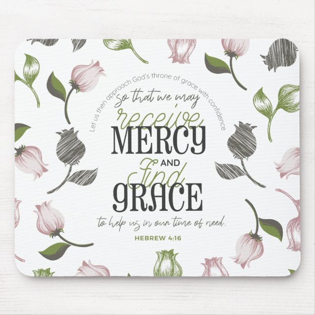 Hebrew 4:16 quotes with floral art white ver mouse mat (Front)
