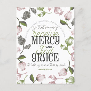 Hebrew 4:16 quotes with floral art white ver postcard