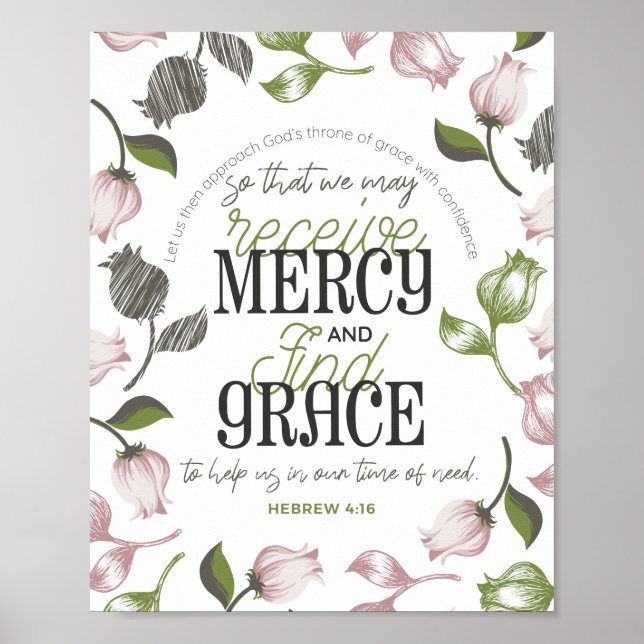 Hebrew 4:16 quotes with floral art white ver poster (Front)