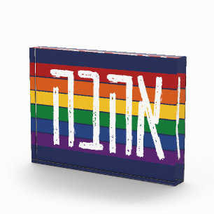 Hebrew "AHAVAH" = "LOVE" On a Rainbow - LGBTQ Jews Photo Block