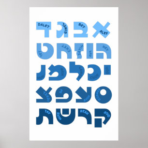 Hebrew Alef-Bet in Ombre Blue Jewish Children  Poster