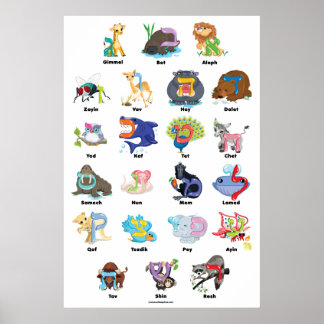 Hebrew Aleph Bet (Alphabet) Poster, 24"x36" Poster