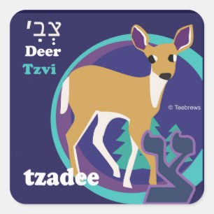 Hebrew Aleph-Bet Animal Stickers-Tzadee Square Sticker