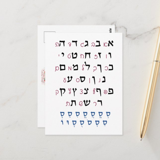Hebrew Alphabet with Nikkud Jewish Education Colou Postcard (Front/Back In Situ)