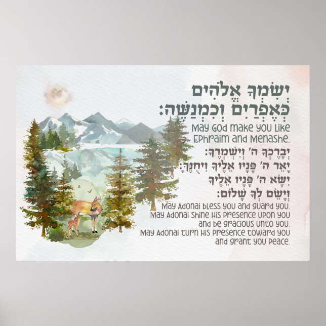 Hebrew Blessing for Jewish Boy's Room Nursery Poster (Front)