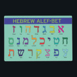 Hebrew/English Alef/Aleph Bet & Alphabet Placemat<br><div class="desc">This awesome double-sided placemat has the Hebrew alef-bet on one side with the names of the letters written out phonetically in English and the English alphabet on the reverse. A perfect gift for your budding bilingual child!</div>