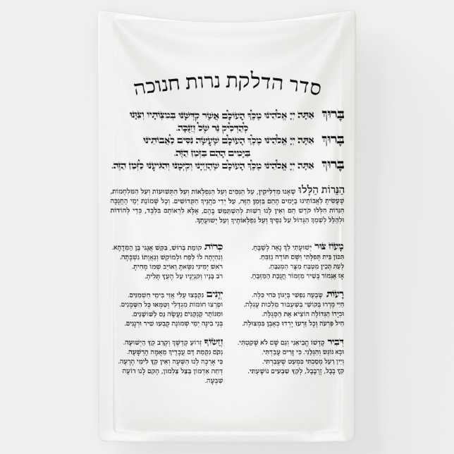 Hebrew Hadlakat Nerot Chanukah - Blessings Menorah Banner (Vertical)