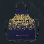 Hebrew Hanukkah Light up Night Gold/Navy Glitter Apron<br><div class="desc">Make the Kitchen Staff smile! Hebrew Hanukkah Light up The Night Gold/Navy Glitter. Gold glitter on navy background is the perfect backdrop for this festive Hanukkah message. Includes the Hebrew word "CHANUKAH" . You can Make this apron your own with your personal message. Text is editable.. Need help with this...</div>