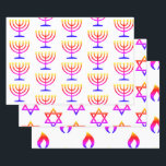 Hebrew Inspired Gift Wrap HAMbWG<br><div class="desc">Holiday gift wrap with a Hebrew inspired theme of the Menorah, the Star of David, and the flame. Background colour can be changed and selected by editing the image. HAMbyWhiteGlove. Shown with a white background and rainbow graphics.</div>